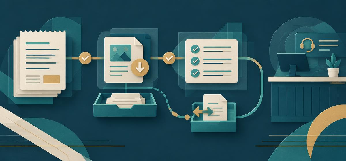Digital purchase receipt, delivery file and reviewed support resolution workflow